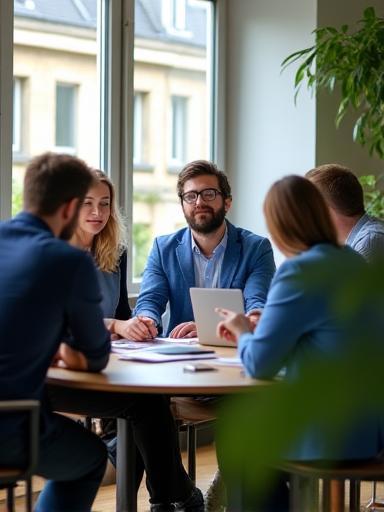 Équipe de coursiers lors d’une réunion à Paris